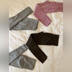 Women High Waist Workout Gym Smile Contour Seamless Leggings Yoga Gray M